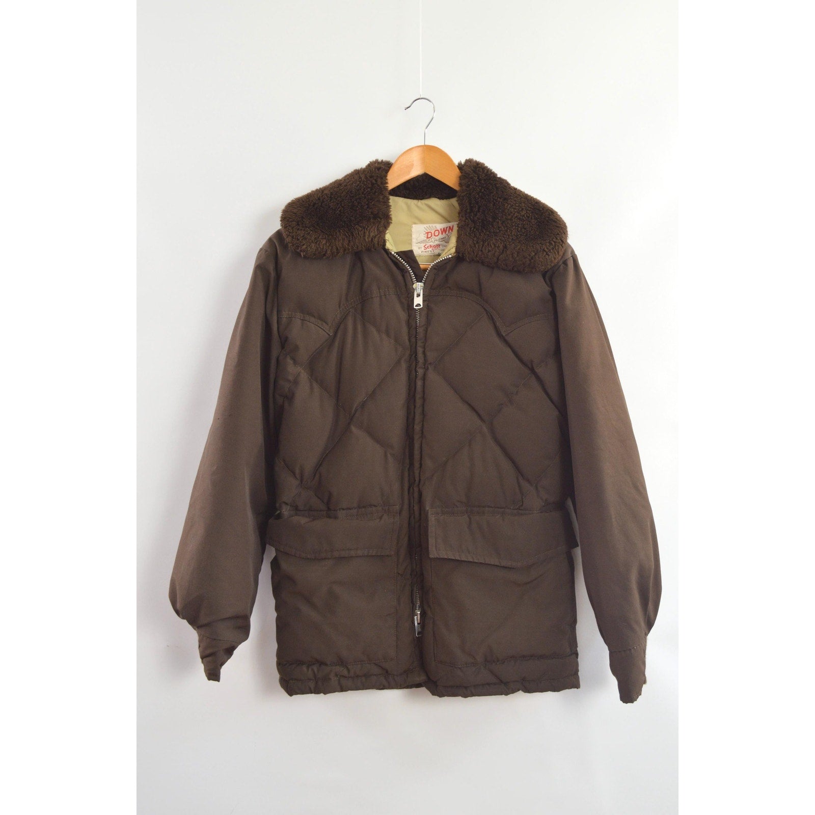 super cool park ranger meets cowboy brown puffer coat with fluffy collar