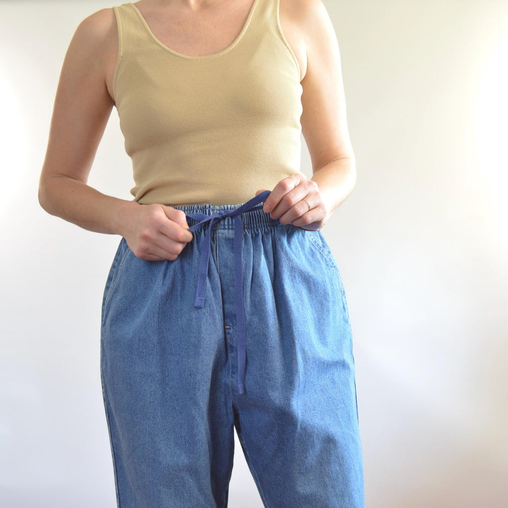 31 x 26 medium to light wash straight leg drawstring vintage cabin creek easy jeans