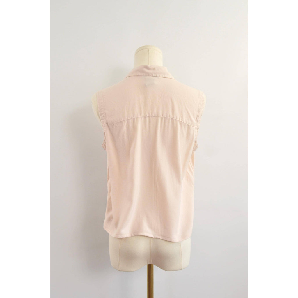 subtle light pink cropped button down 100% silk top