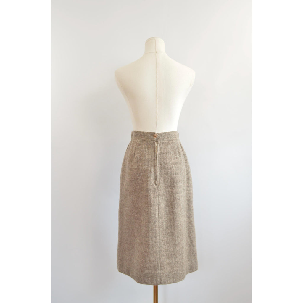 small vintage saks fifth avenue beige and brown woven wool side split skirt