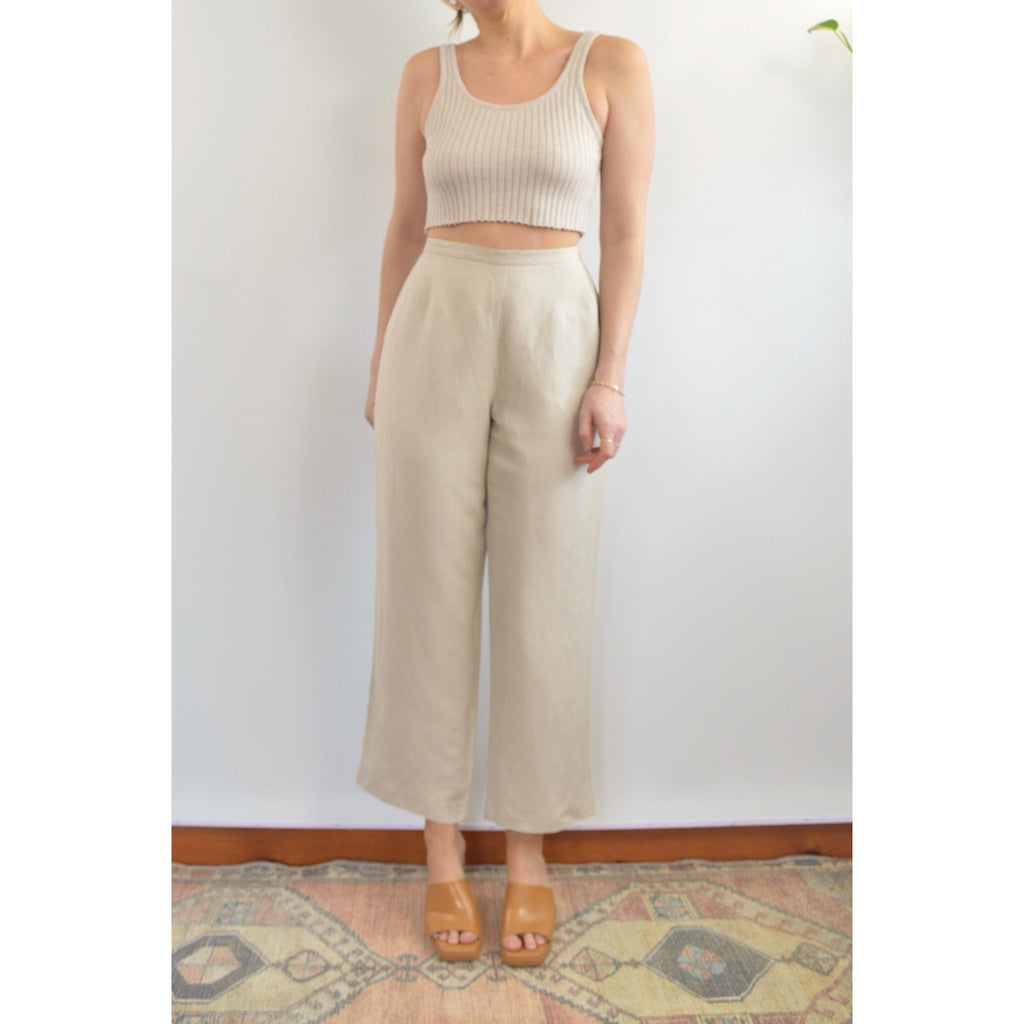 vintage covington petite fully lined high waisted beige wide leg pants