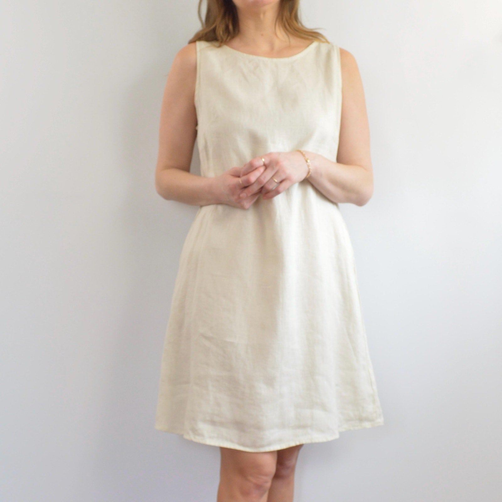 light beige linen tent tank dress with pockets