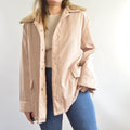 blush and tan cotton blend quilted insulated parka with removable faux fur collar