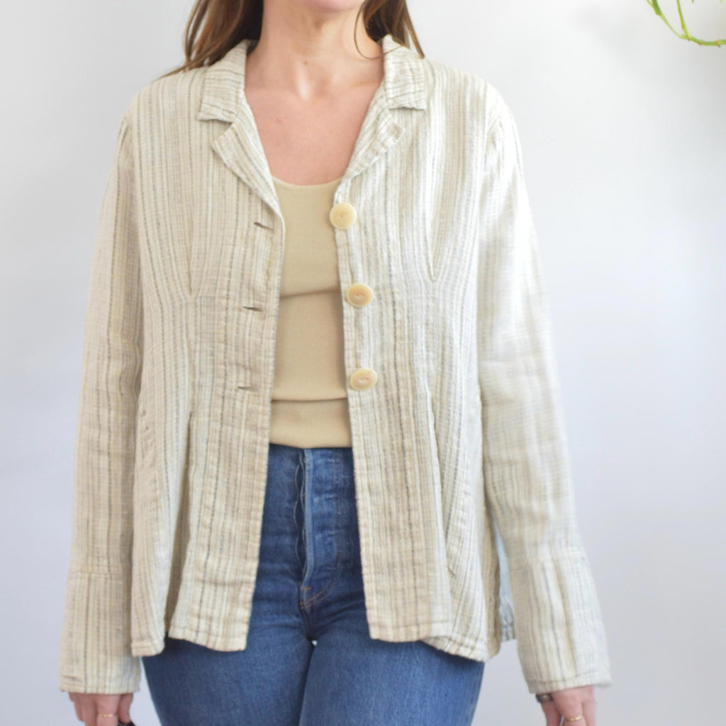 fine strip beige and gray 100% linen FLAX summer jacket