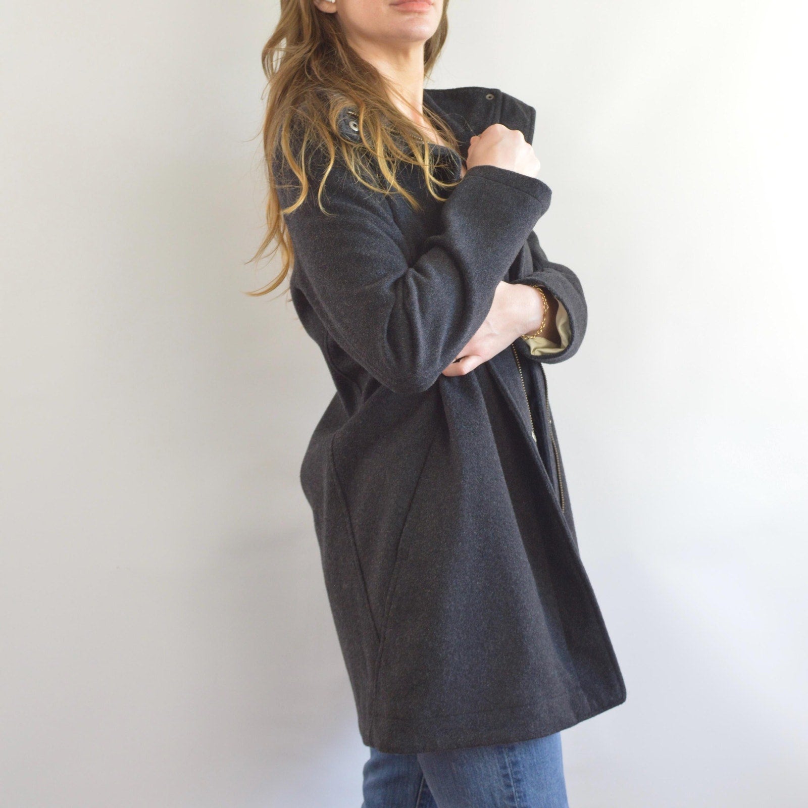 dark charcoal gray vintage pendleton zip up overcoat