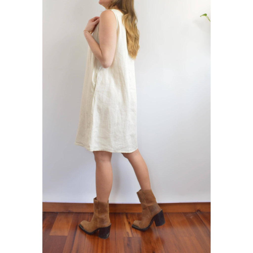 light beige linen tent tank dress with pockets
