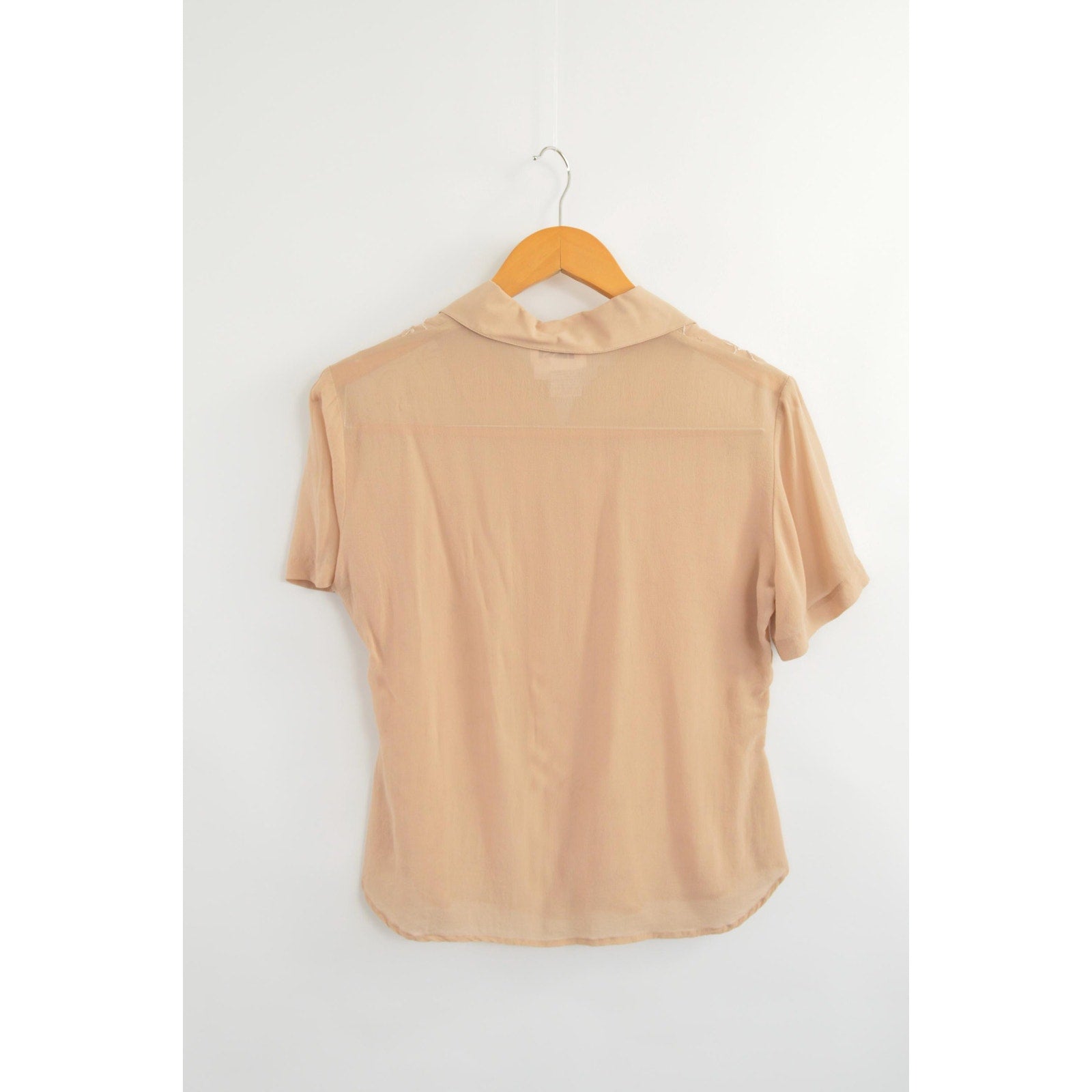 dusty rose beige embroidered silk button down blouse