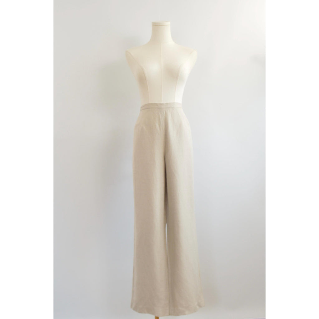 vintage covington petite fully lined high waisted beige wide leg pants