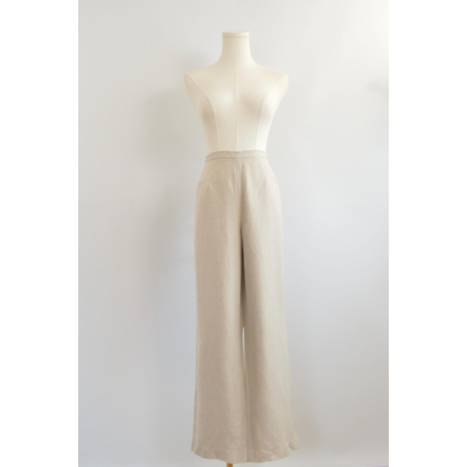 vintage covington petite fully lined high waisted beige wide leg pants