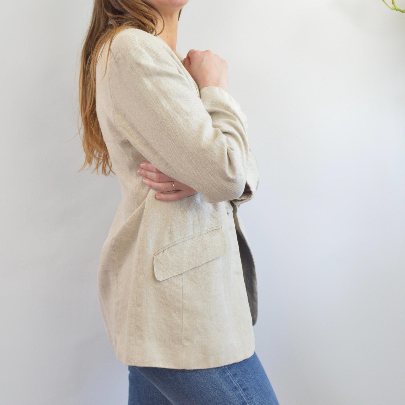 pure linen vintage liz claiborne single button blazer