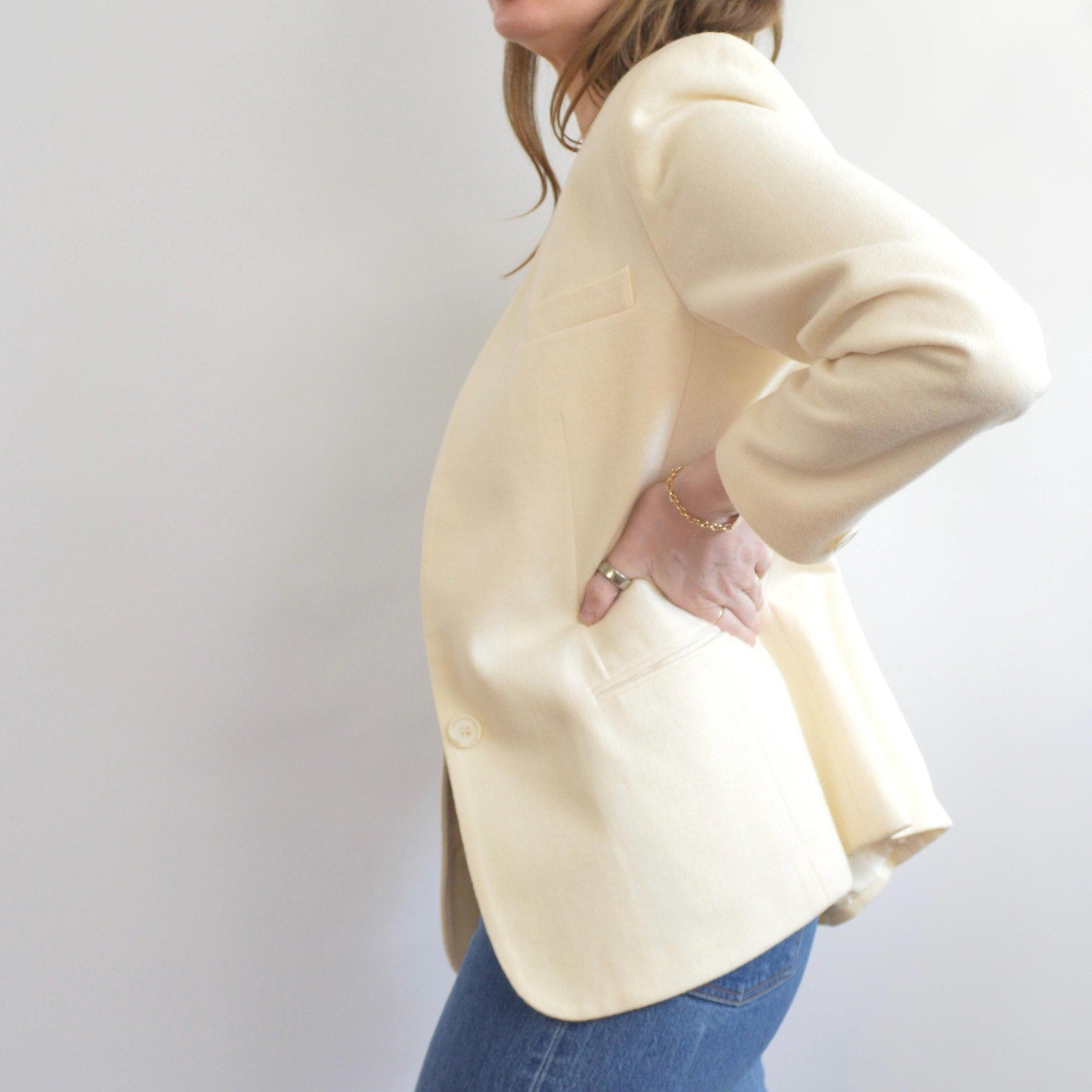 pure wool cream single button blazer