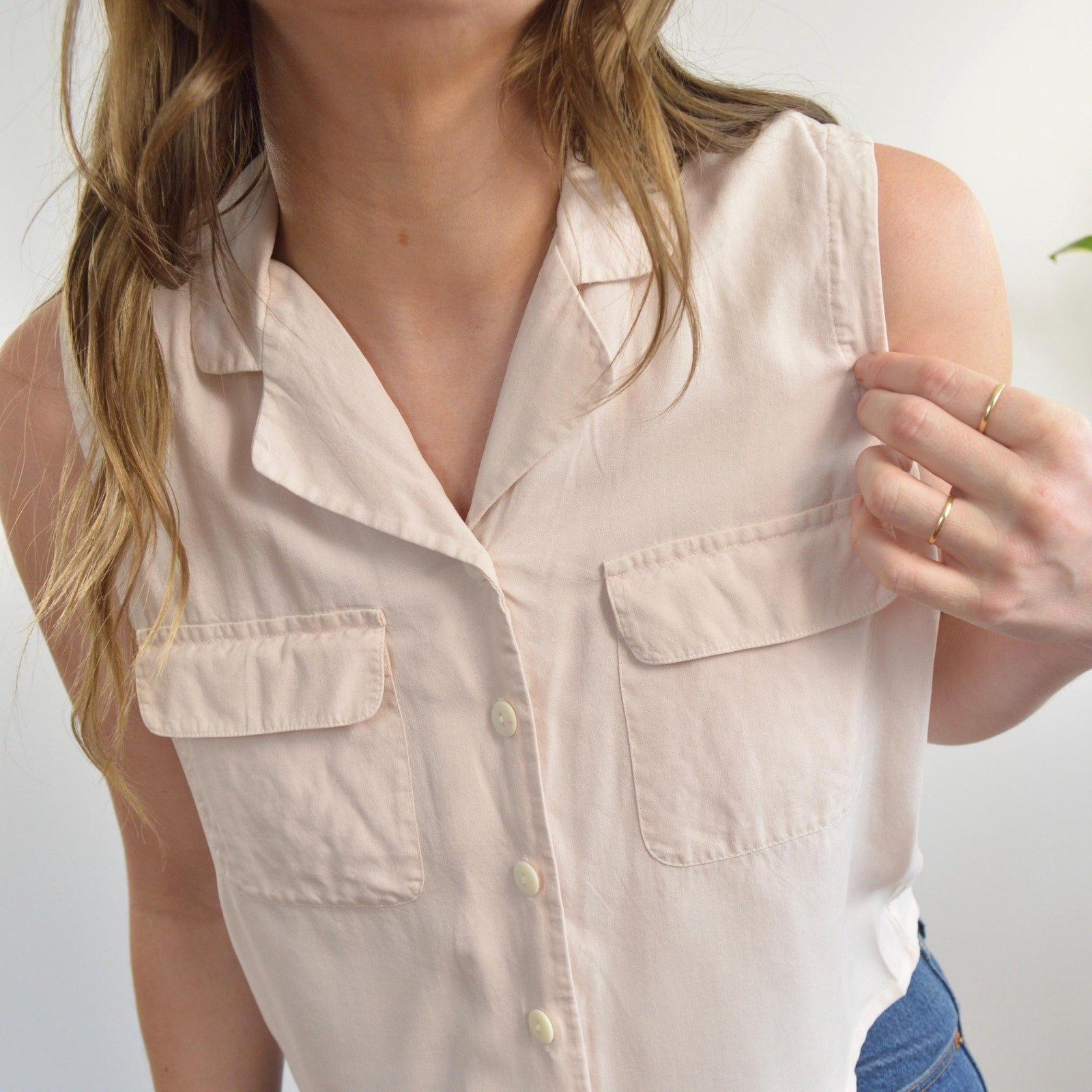 subtle light pink cropped button down 100% silk top