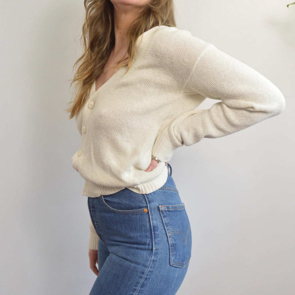 simple off-white silk and cotton blend cardigan