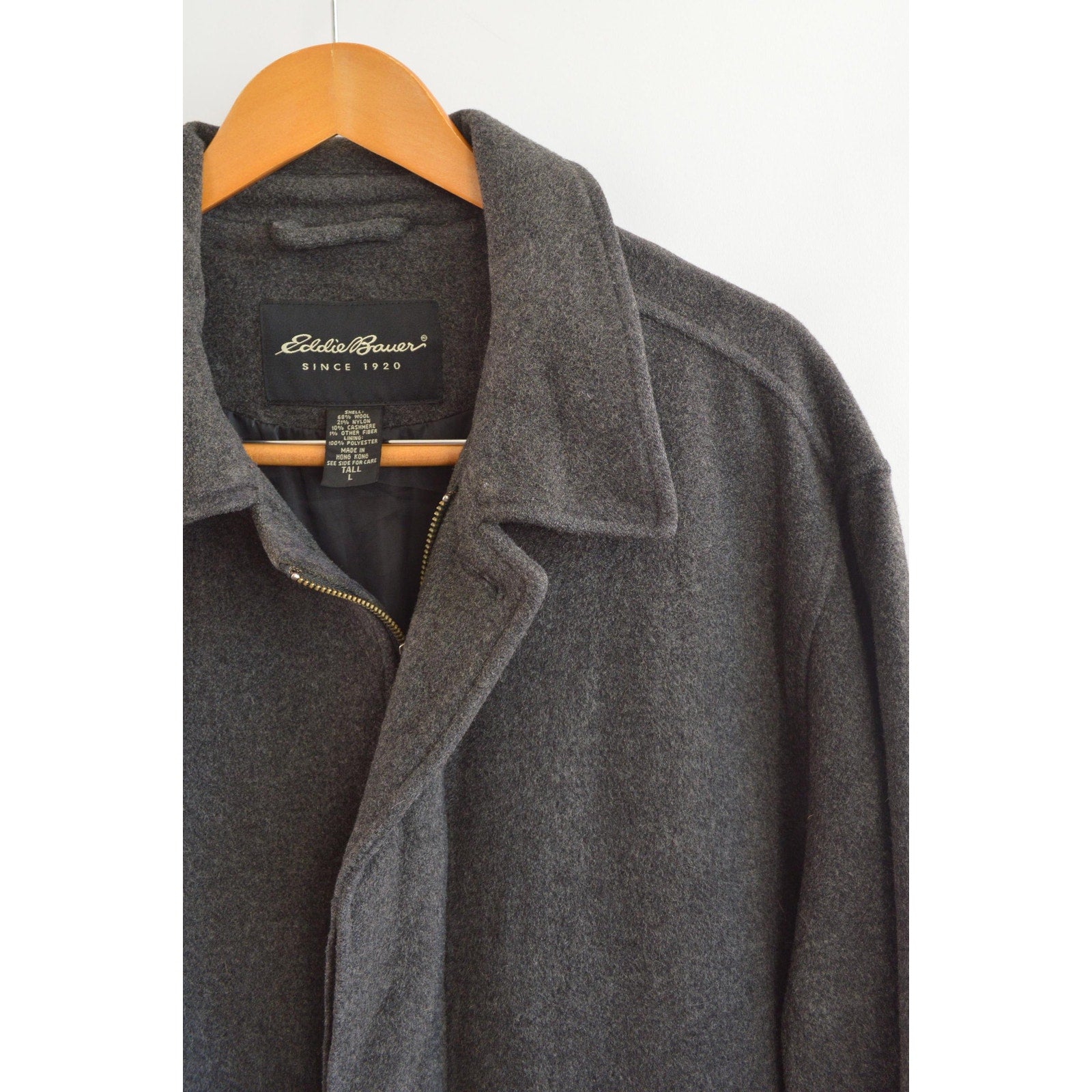 charcoal gray wool and cashmere blend mid length winter coat