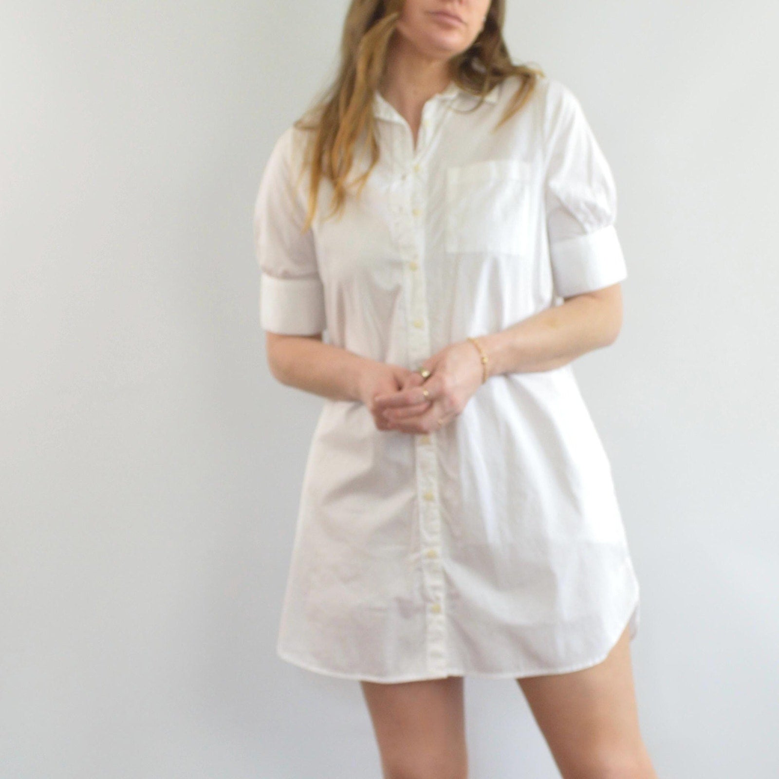 white cotton mini shirt dress
