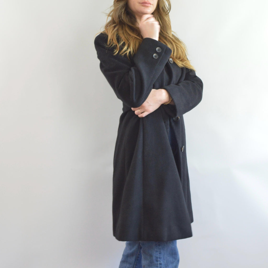 fully lined mid length vintage jones new york black wool overcoat