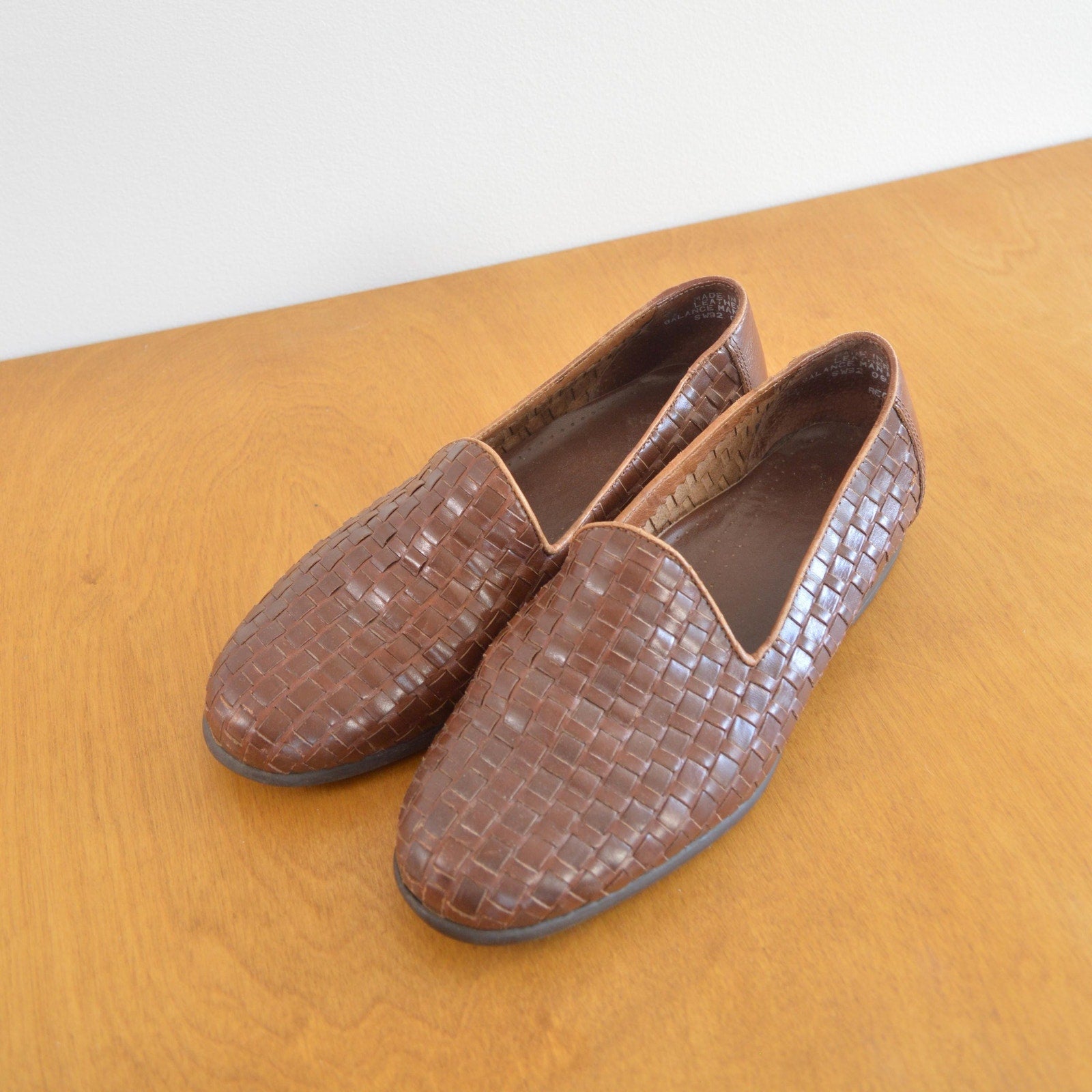 woven cognac leather loafers
