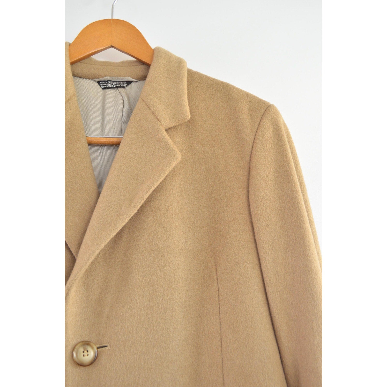 lux camel tan long wool/cashmere blend overcoat