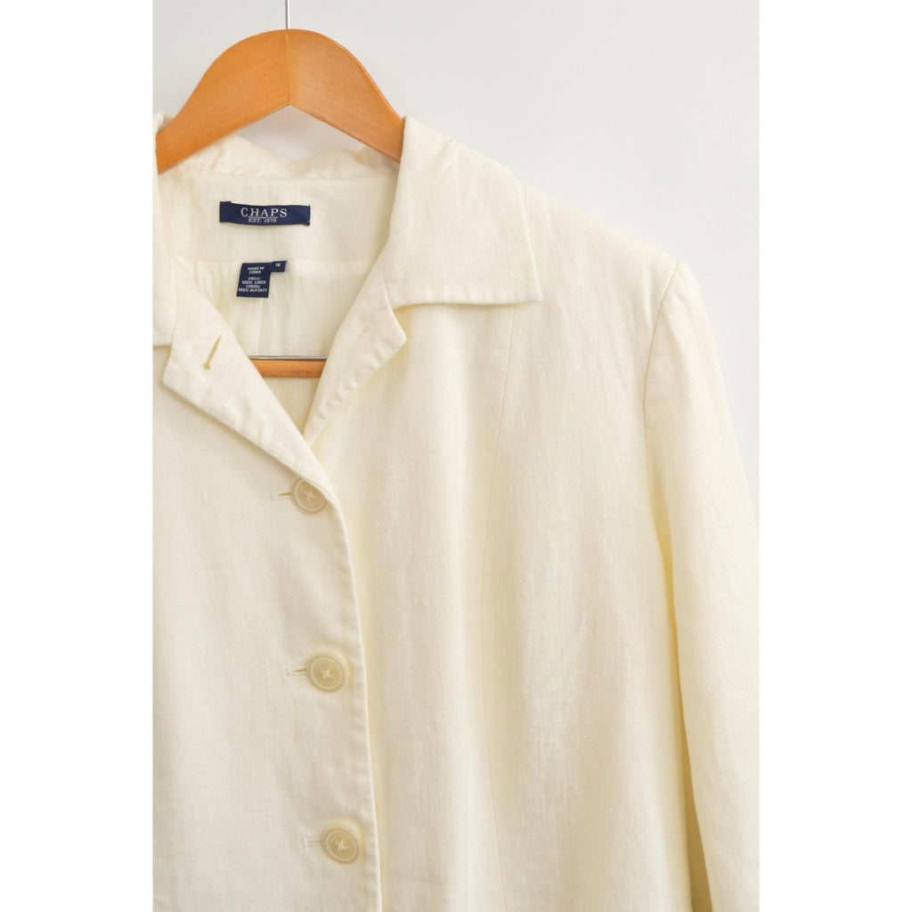 fully lined ivory cropped linen vintage chaps blazer