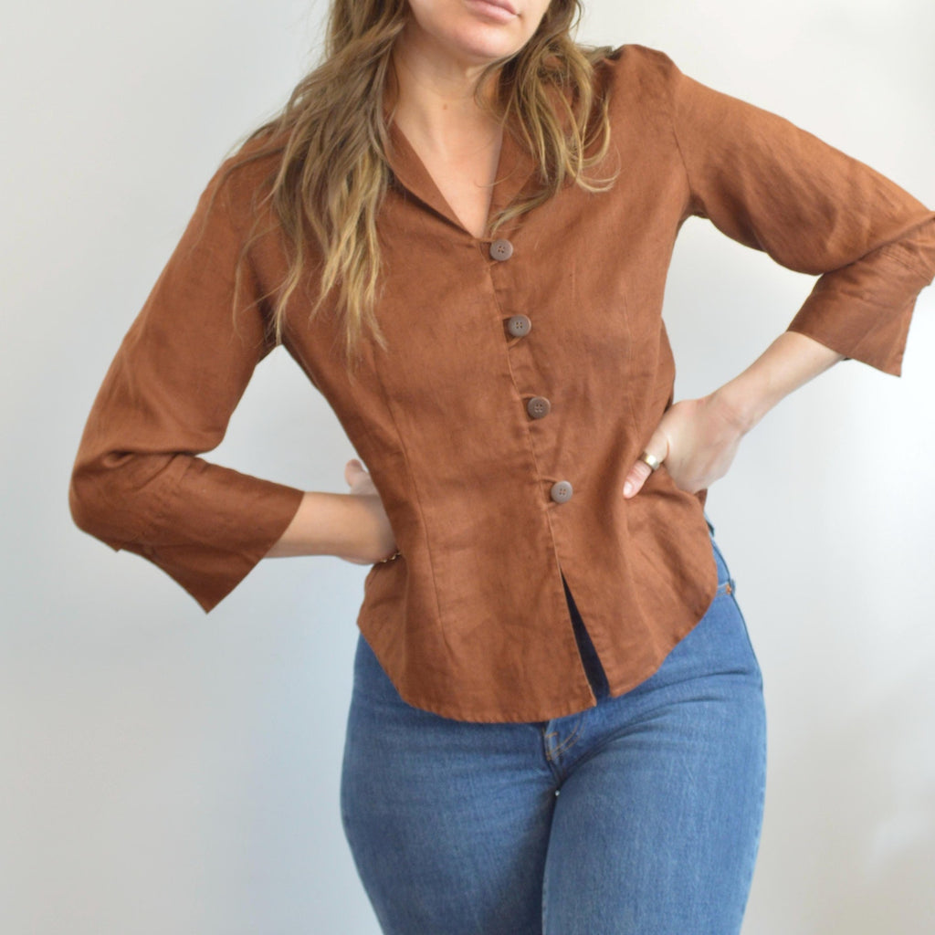 pure linen copper bronze cropped blouse