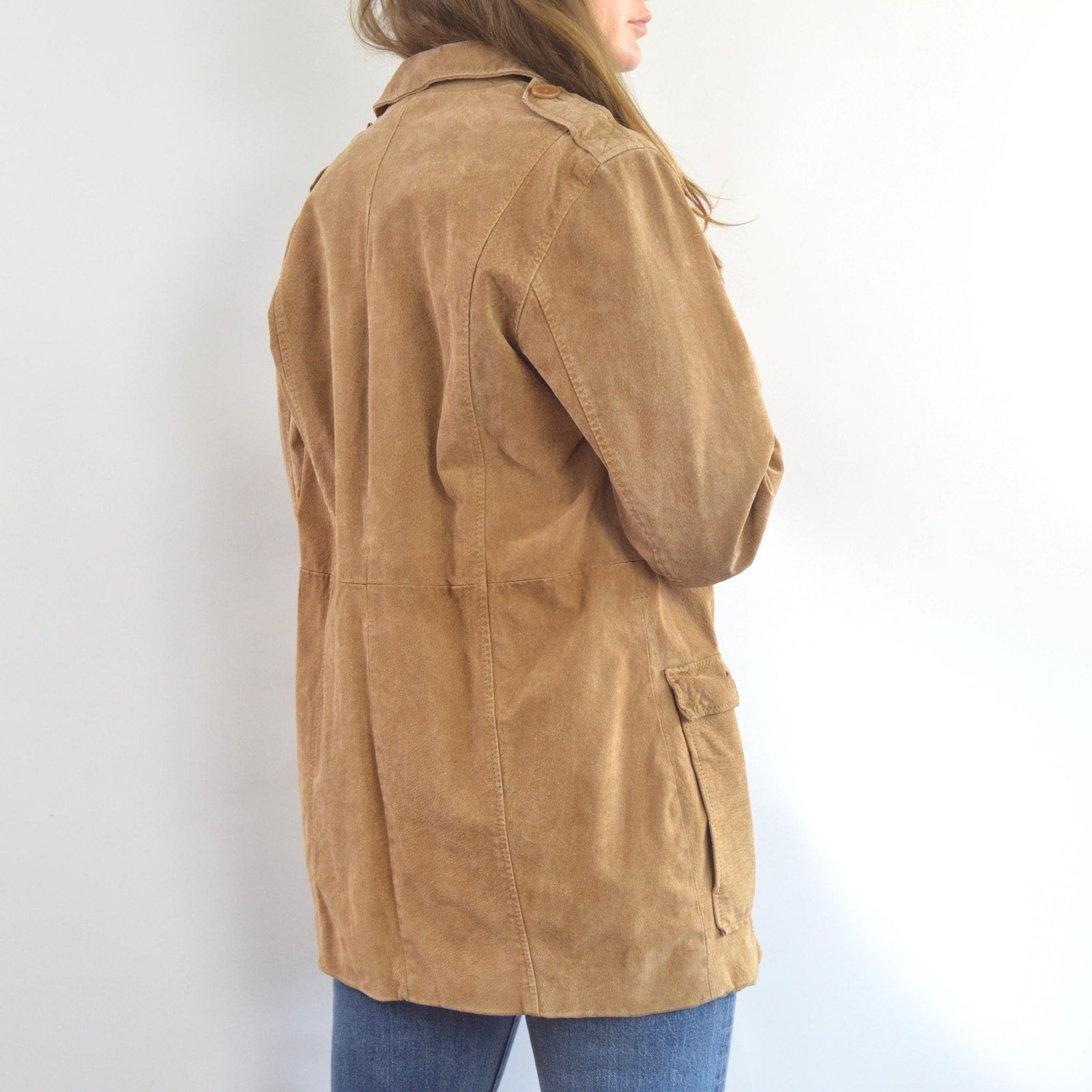 fully lined light brown vintage suede chore coat
