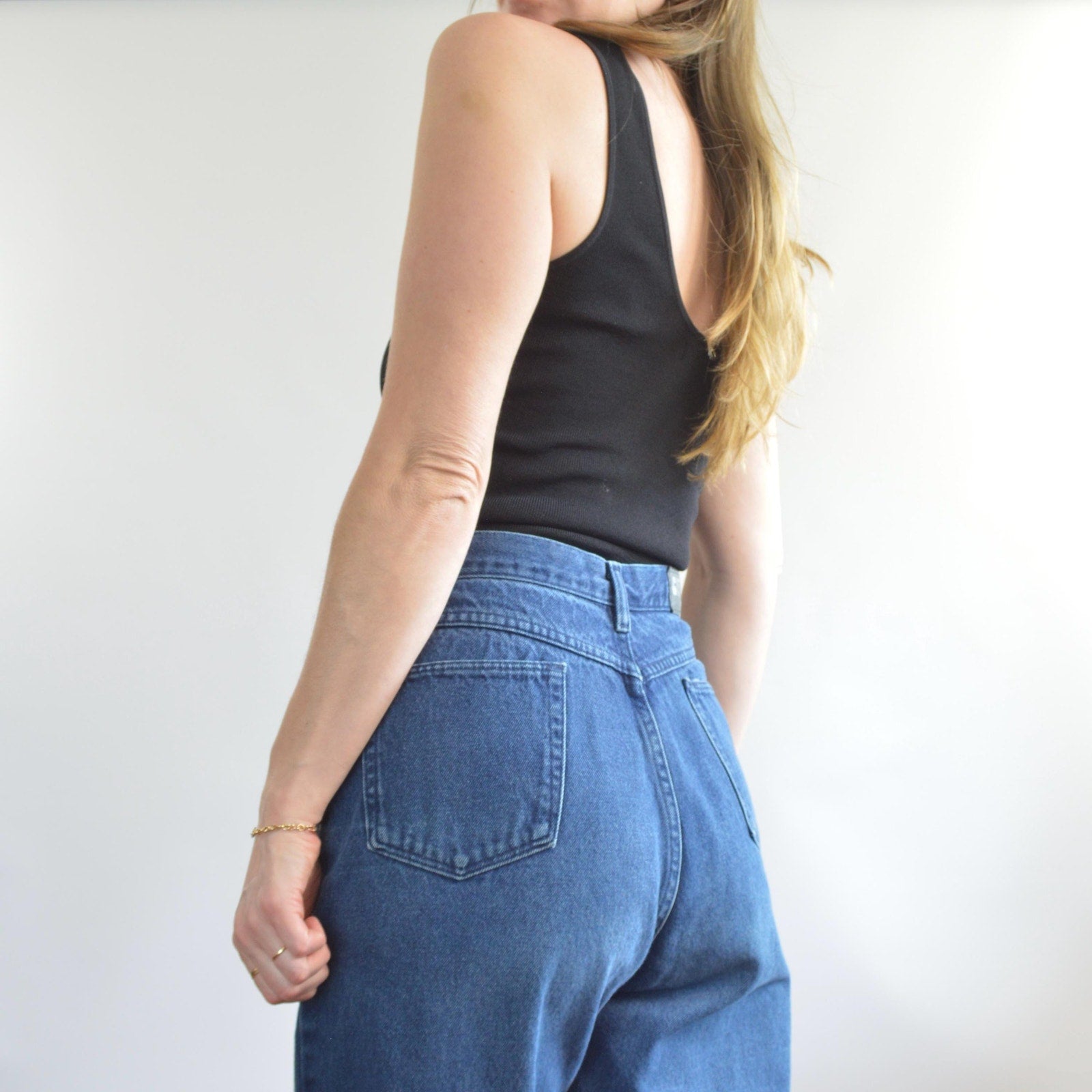 over dyed dark wash vintage high waisted straight leg gitanos