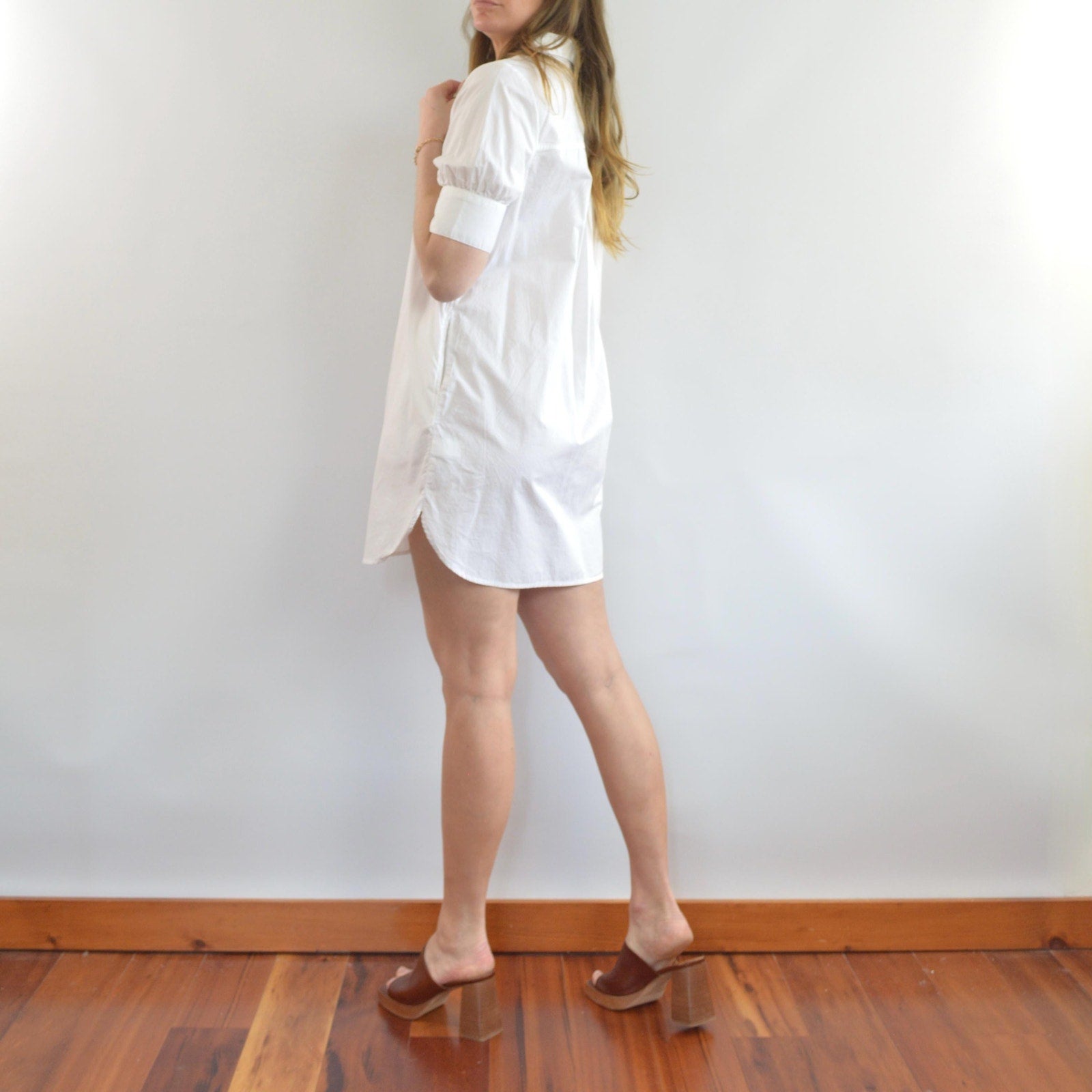 white cotton mini shirt dress