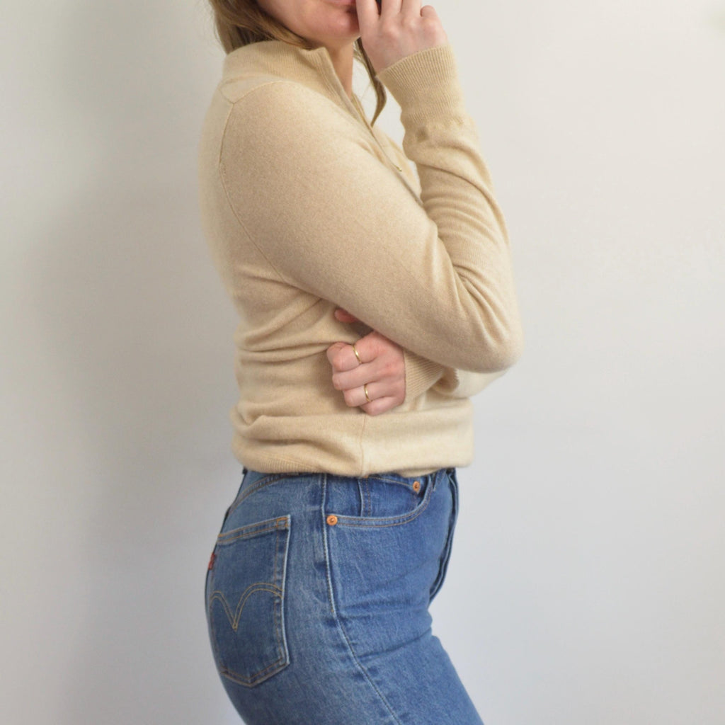 perfect oatmeal cashmere half zip sweater