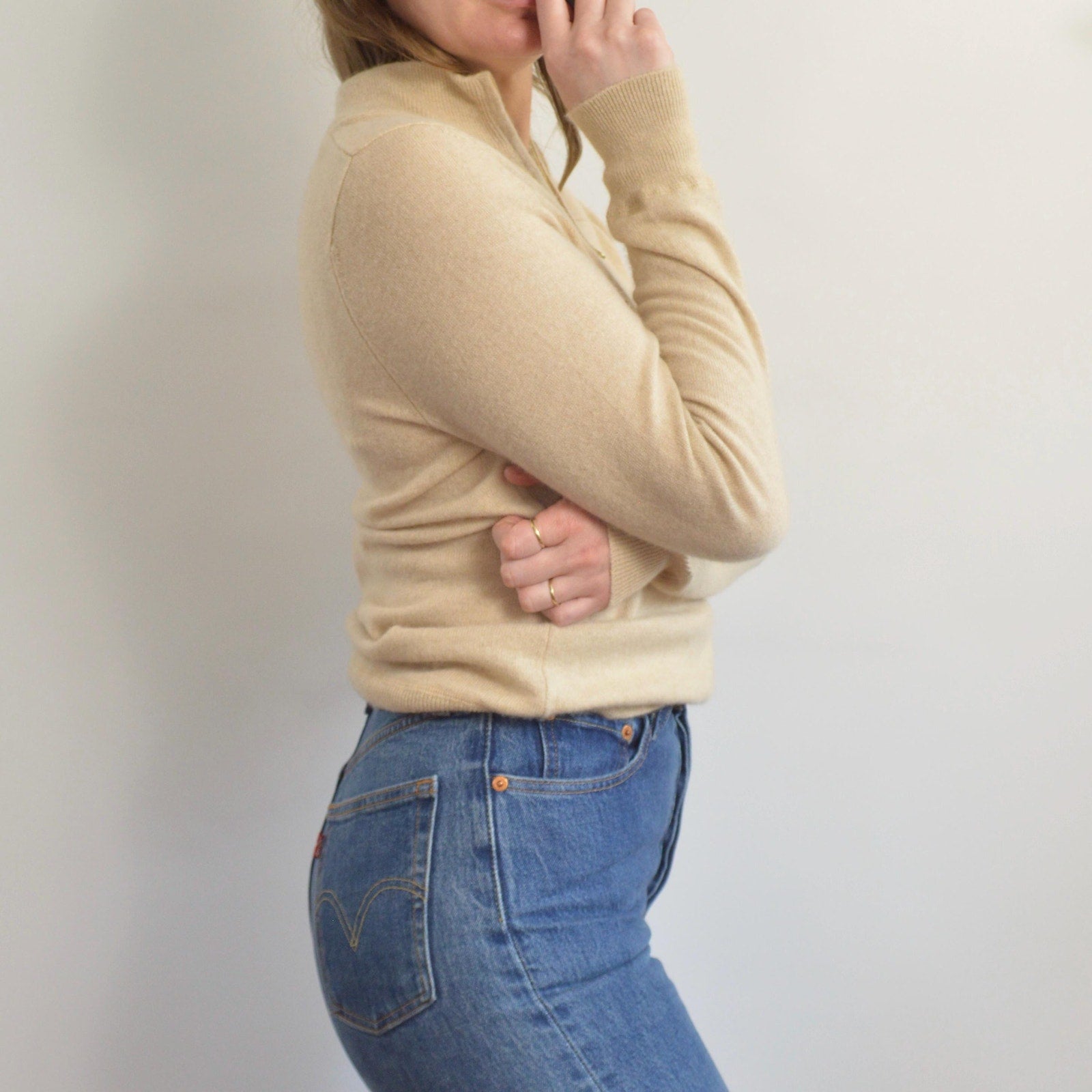 perfect oatmeal cashmere half zip sweater