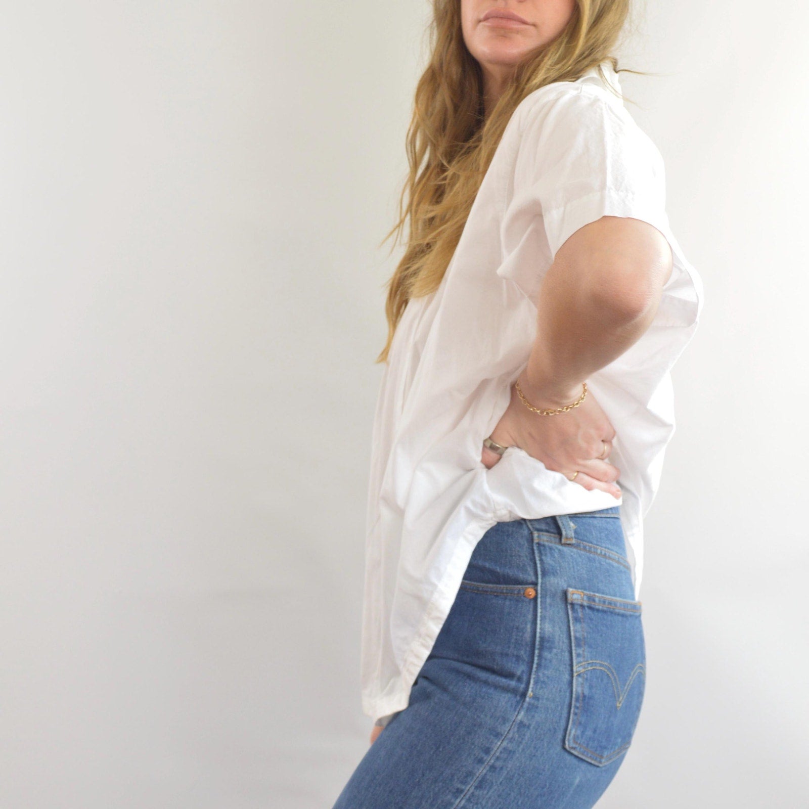 boxy cut 100% cotton white button down top