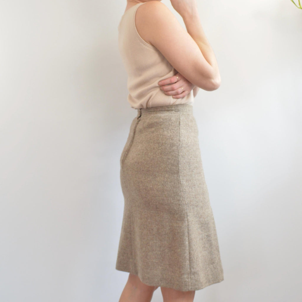 small vintage saks fifth avenue beige and brown woven wool side split skirt