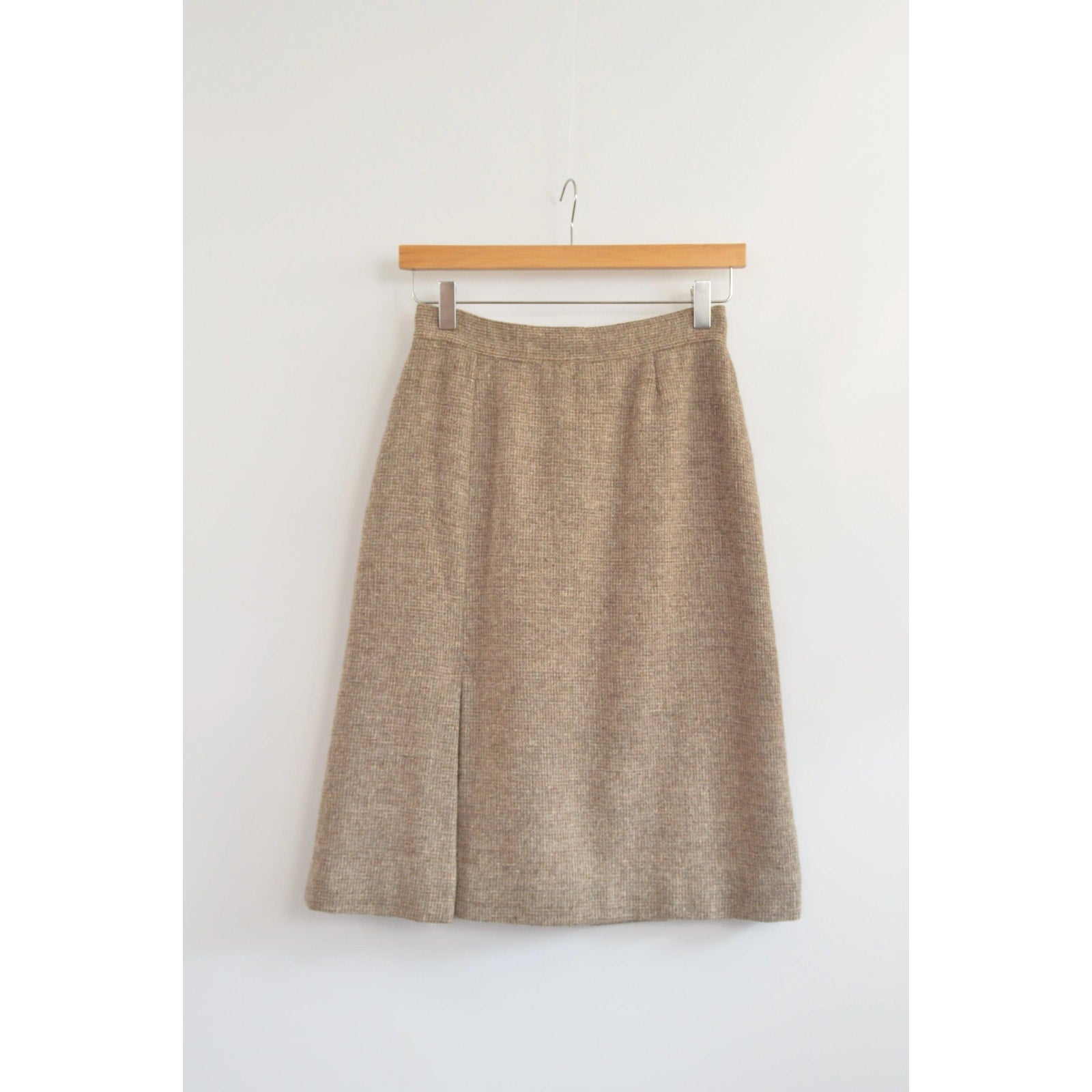 small vintage saks fifth avenue beige and brown woven wool side split skirt