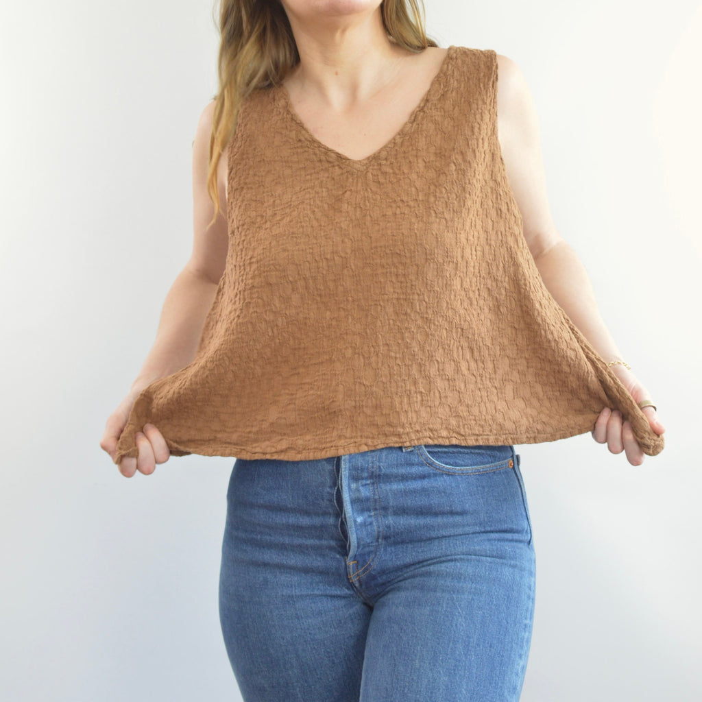 brown textured linen flax tank