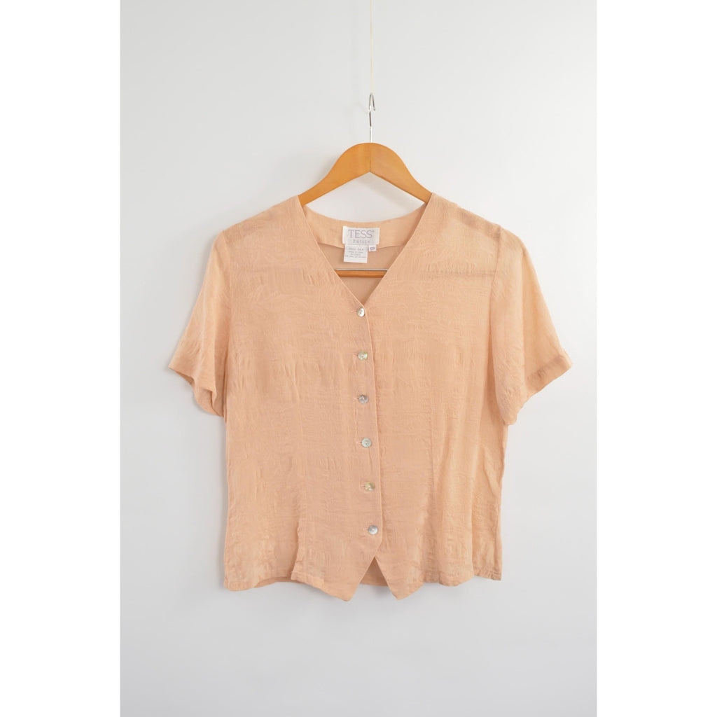 soft dusty rose embossed silk button down blouse