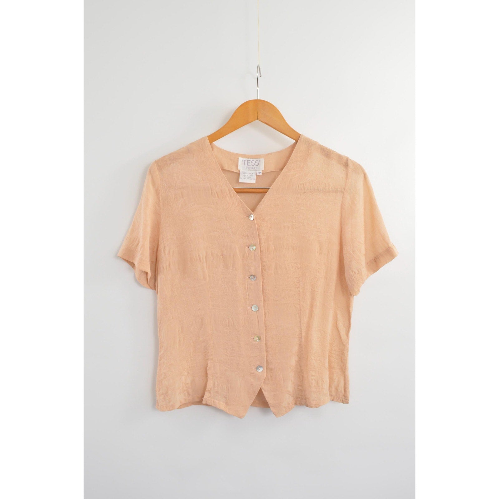 soft dusty rose embossed silk button down blouse