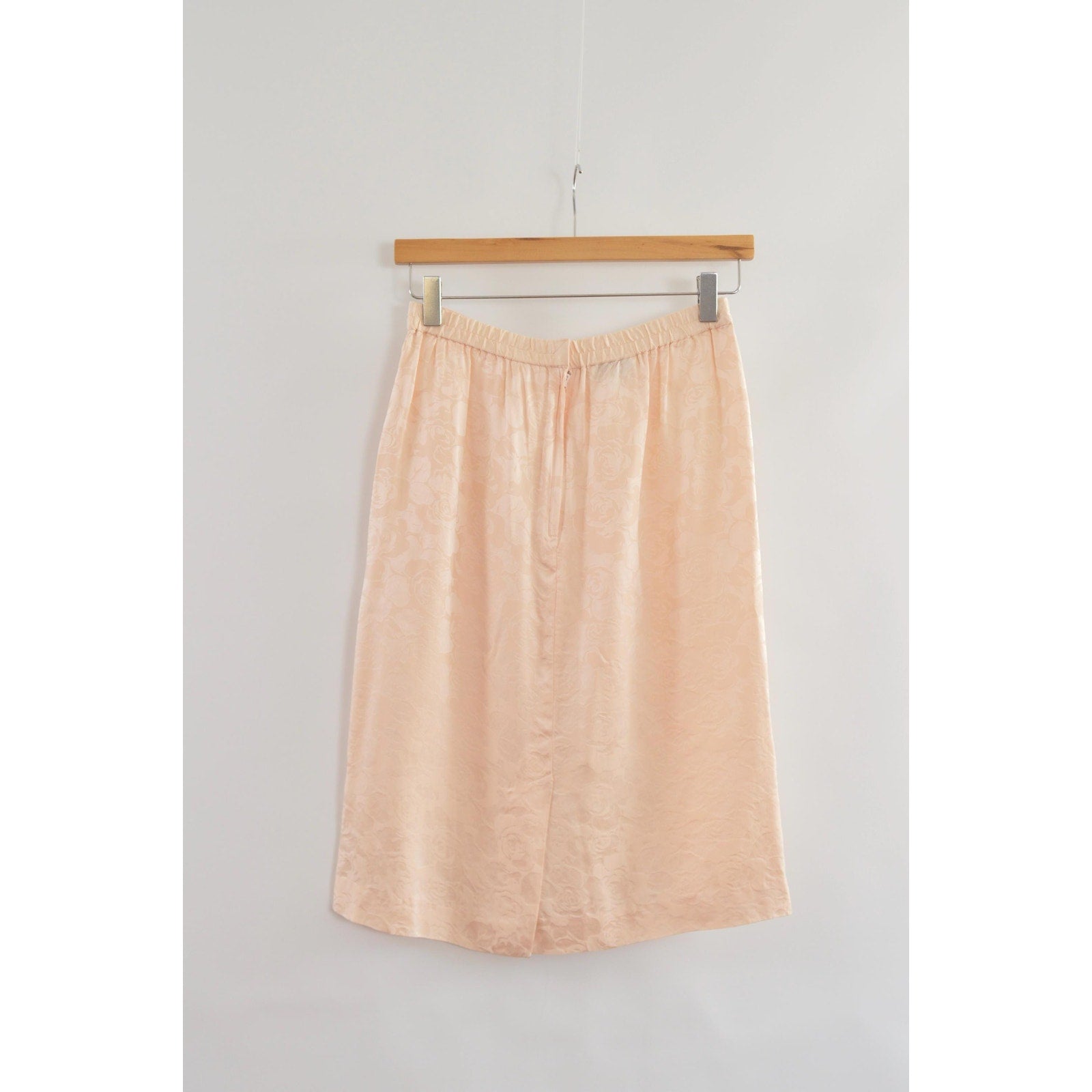 light pink floral embossed 100% silk vintage knee length skirt