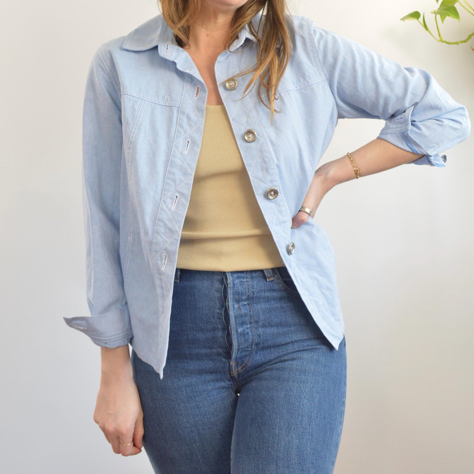 light wash cotton denim vintage western style shirt jac