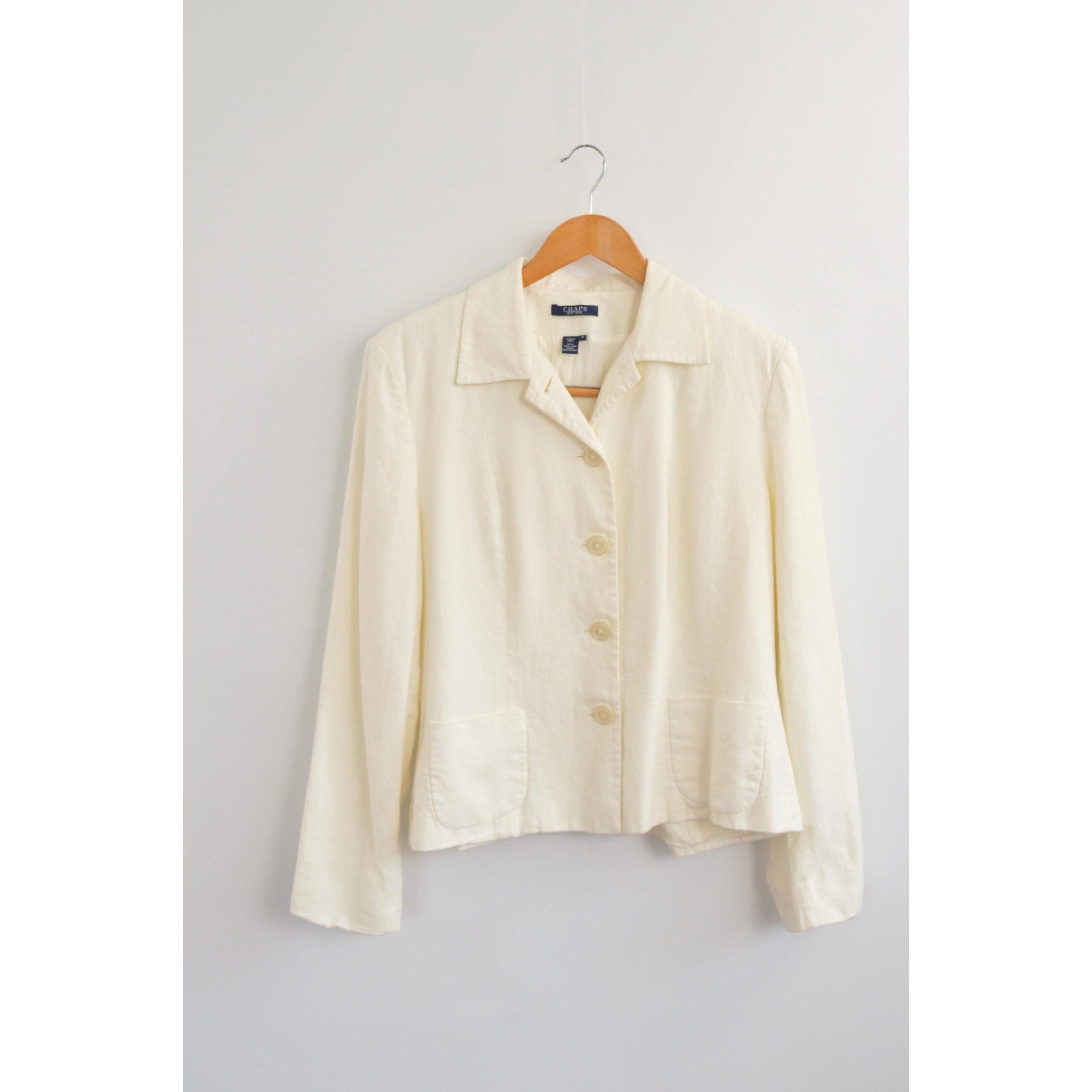 fully lined ivory cropped linen vintage chaps blazer