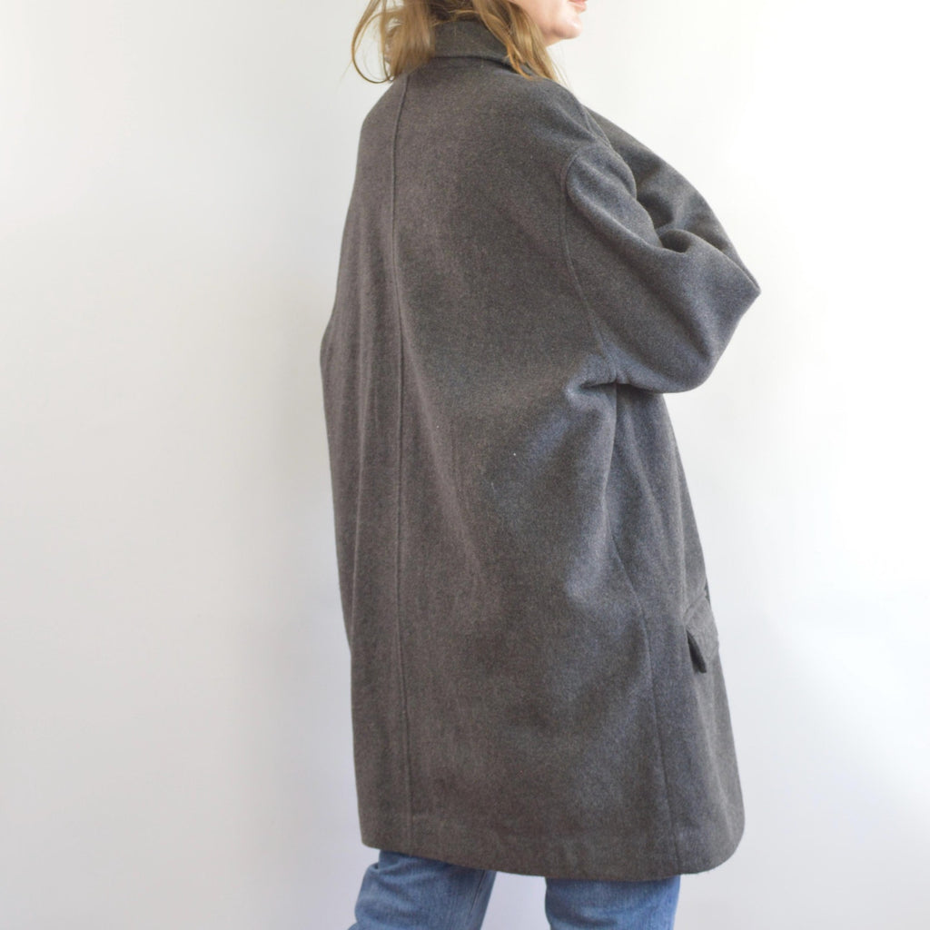 charcoal gray wool and cashmere blend mid length winter coat