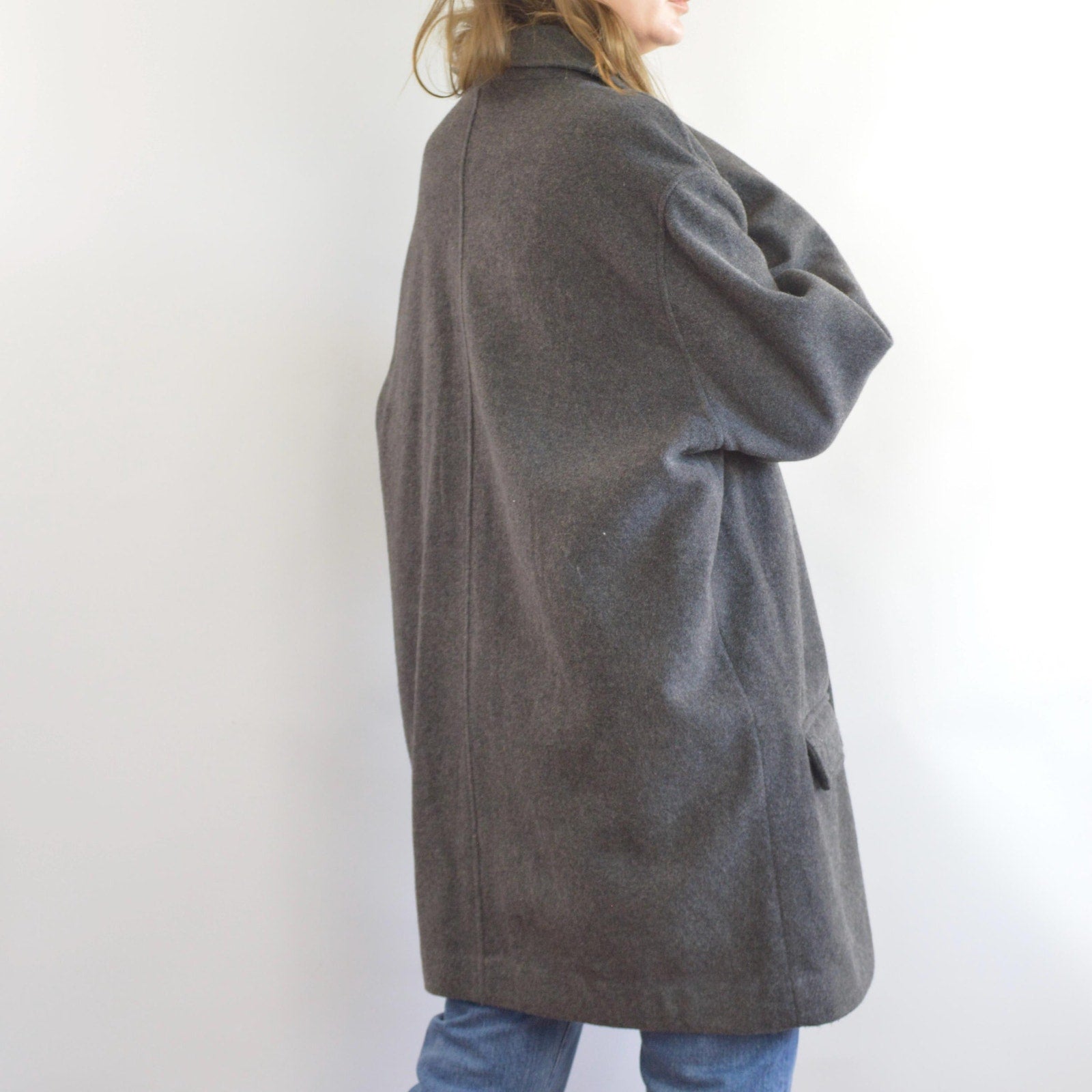 charcoal gray wool and cashmere blend mid length winter coat