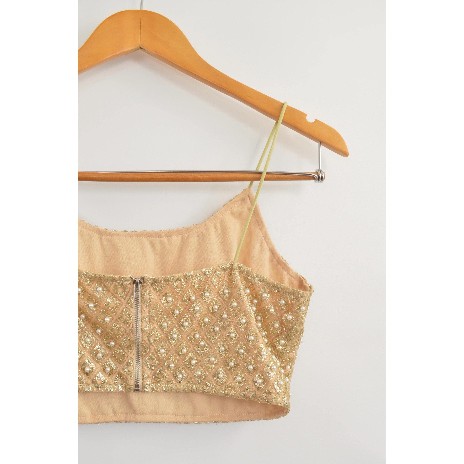 gold pearl and glitter vintage crop top