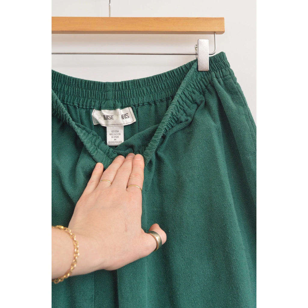 pure silk green elastic waist midi skirt with pockets