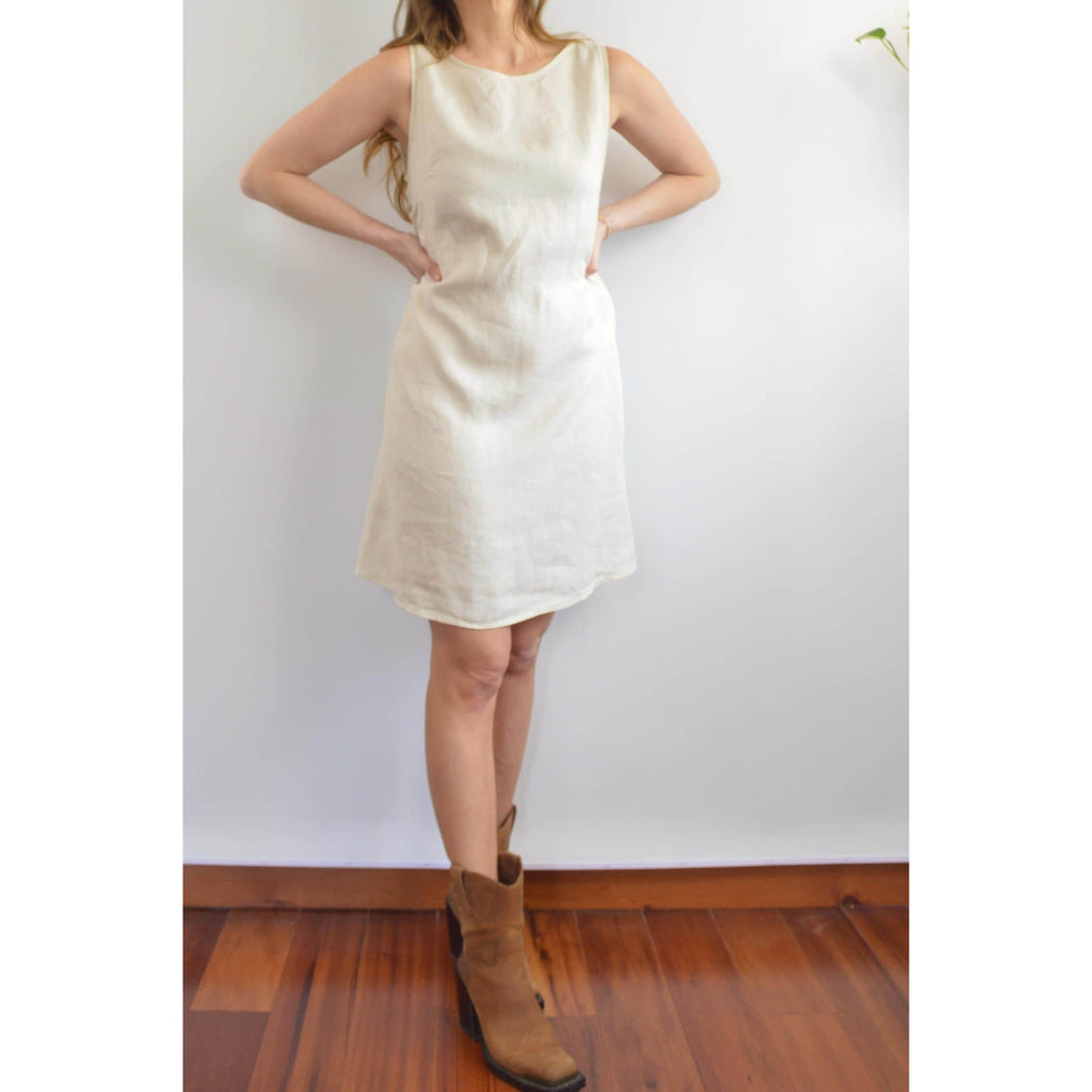 light beige linen tent tank dress with pockets