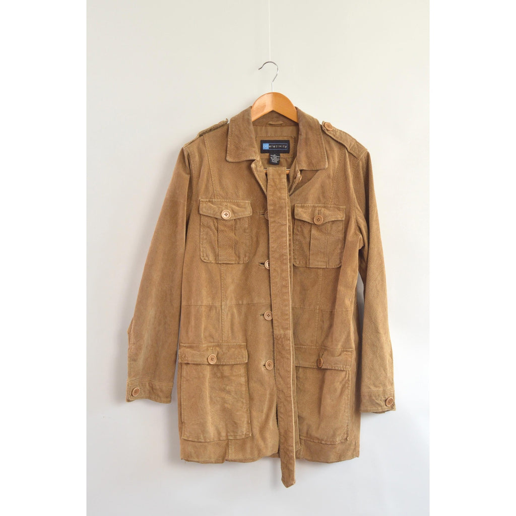 fully lined light brown vintage suede chore coat
