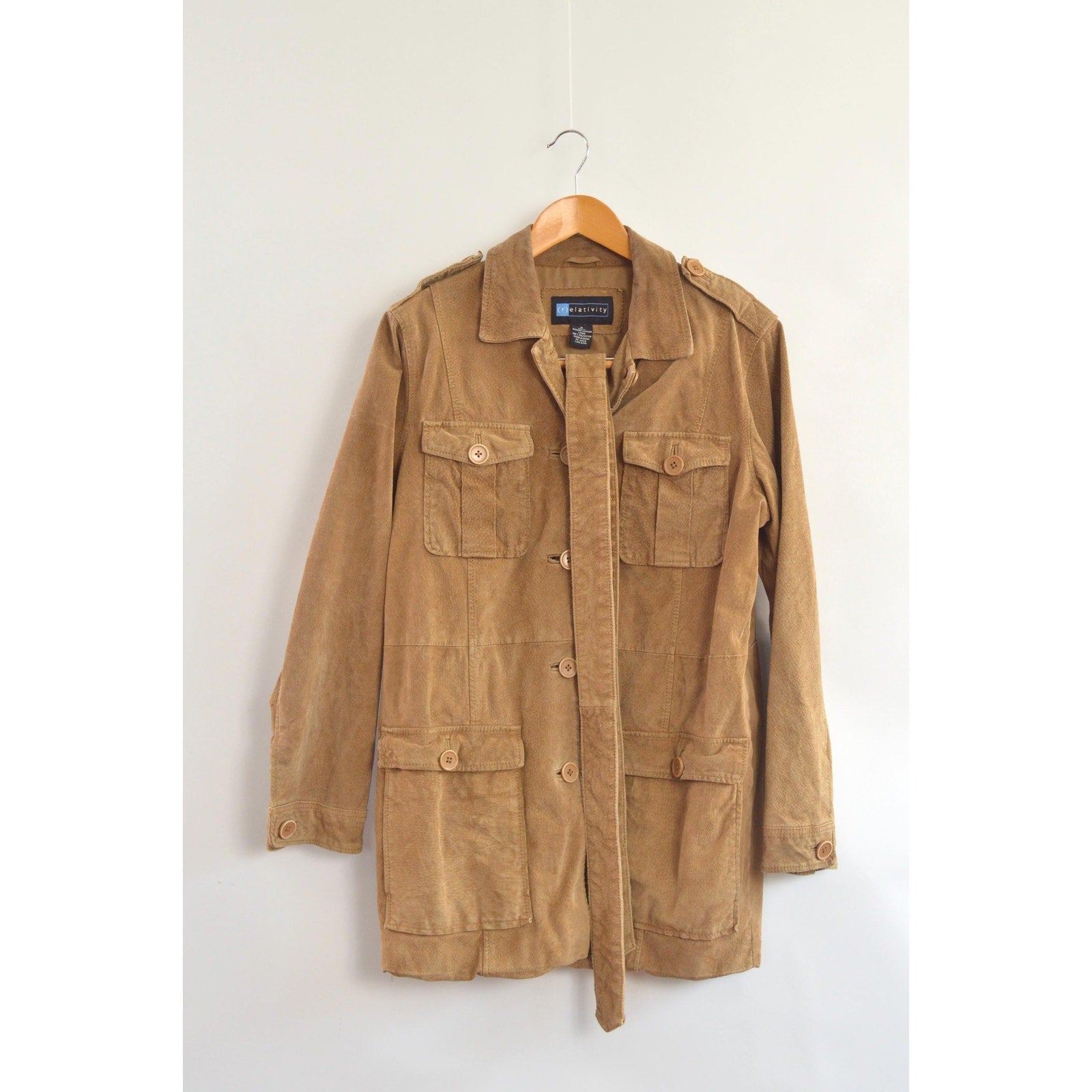 fully lined light brown vintage suede chore coat