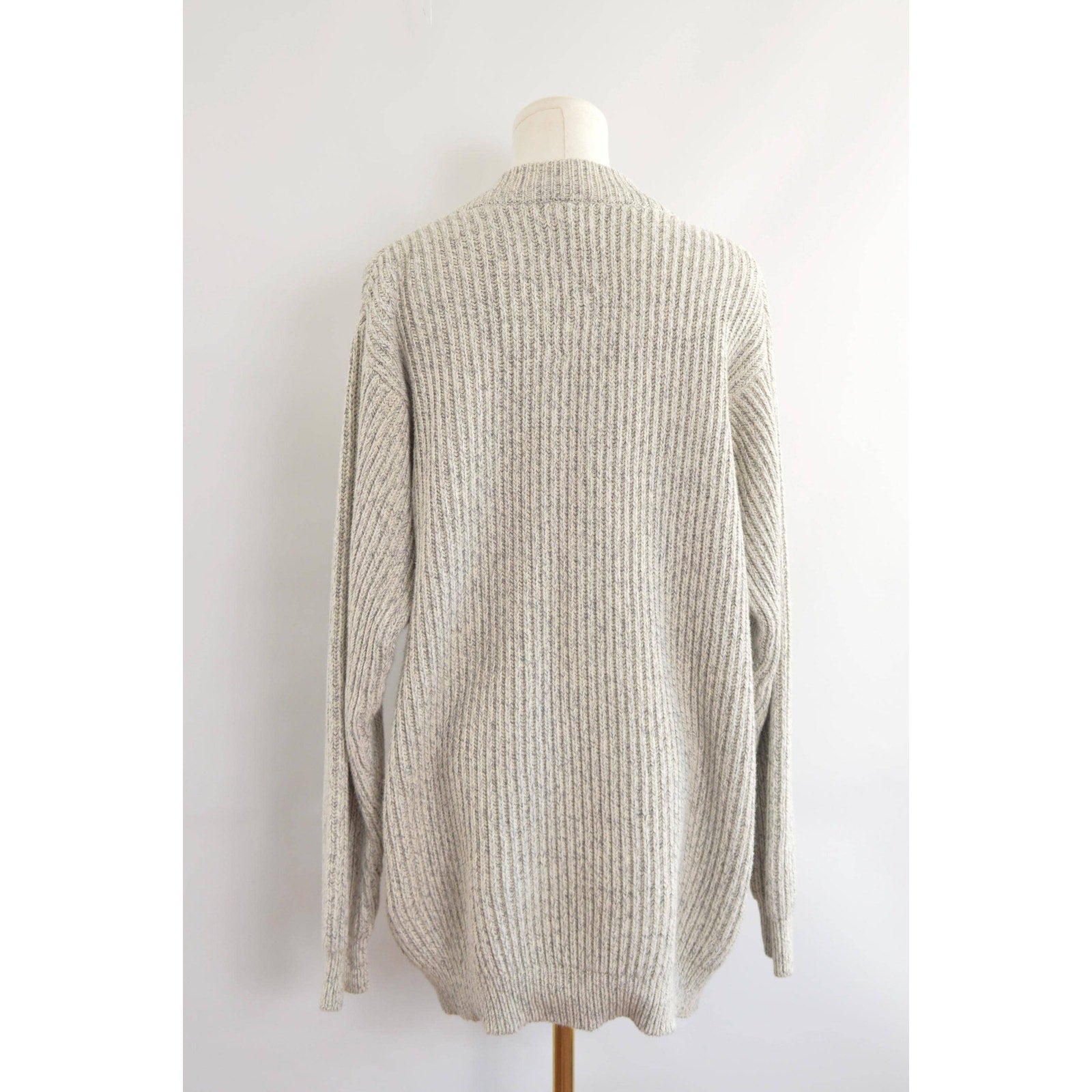 blue and white marled knit cotton quarter button vintage ll bean sweater