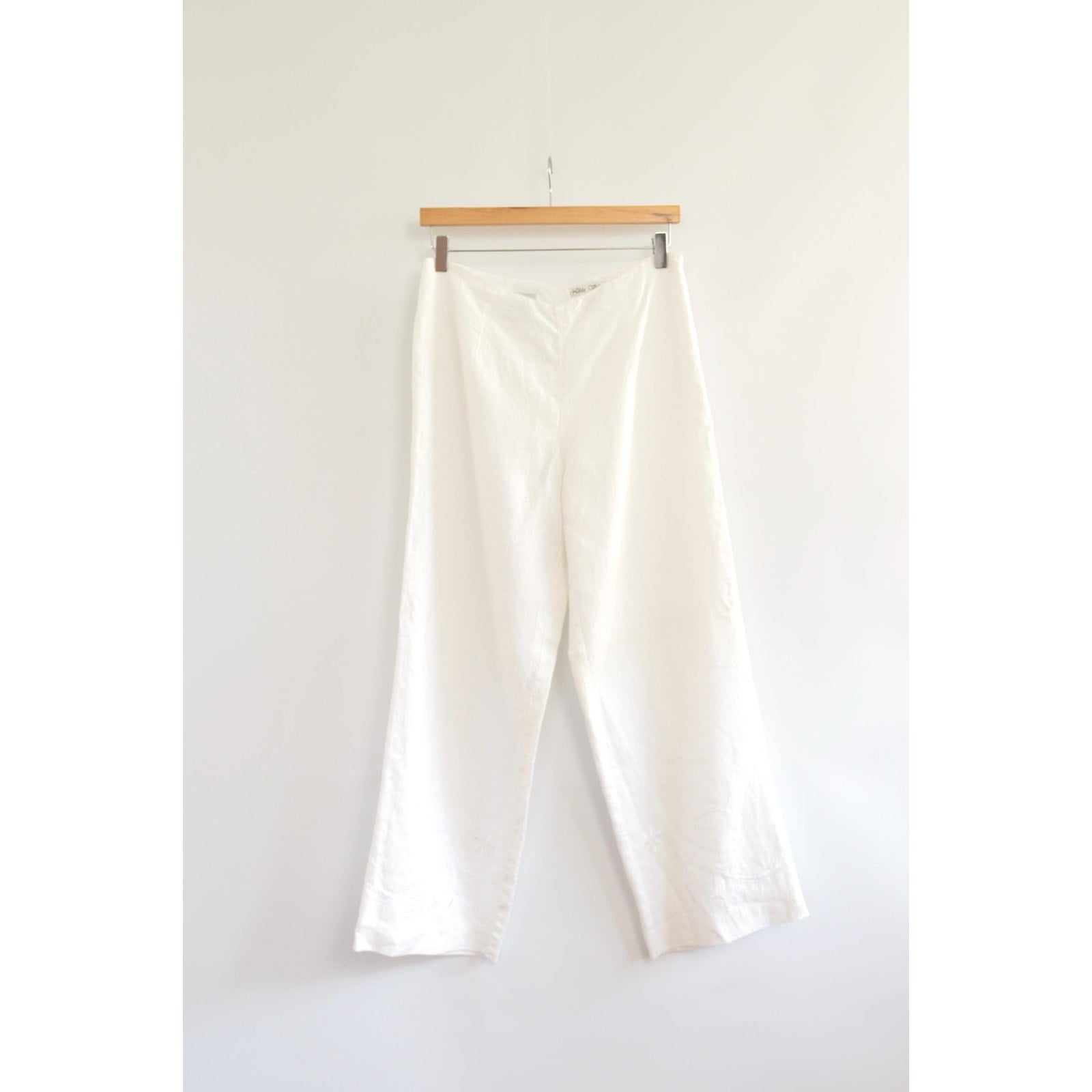 fully lined white irish linen cropped embroidered pants