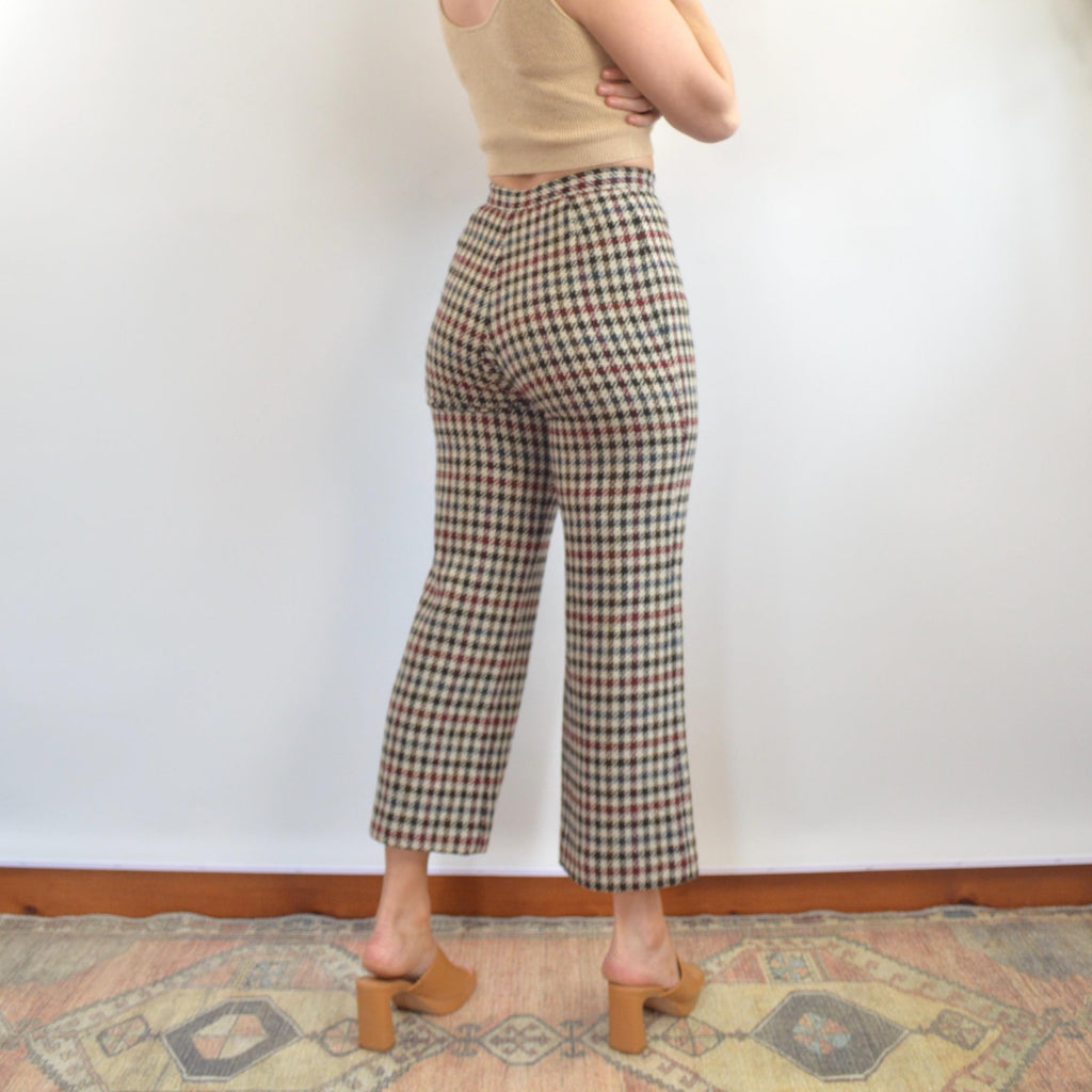 26 x 27 beige and black houndstooth wide leg wool pants
