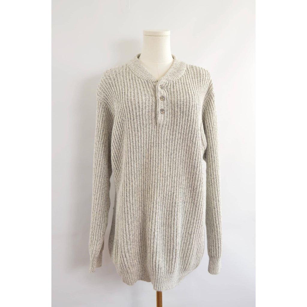 blue and white marled knit cotton quarter button vintage ll bean sweater