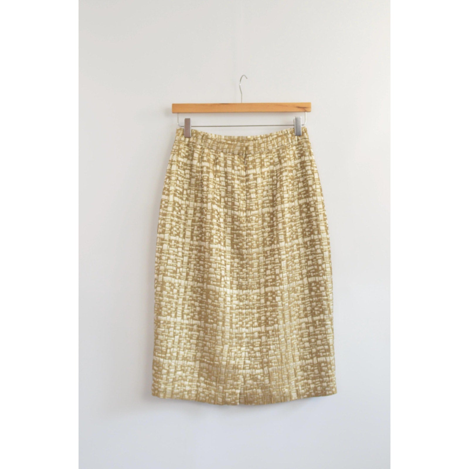 abstract geometrical gold and ivory knee length skirt